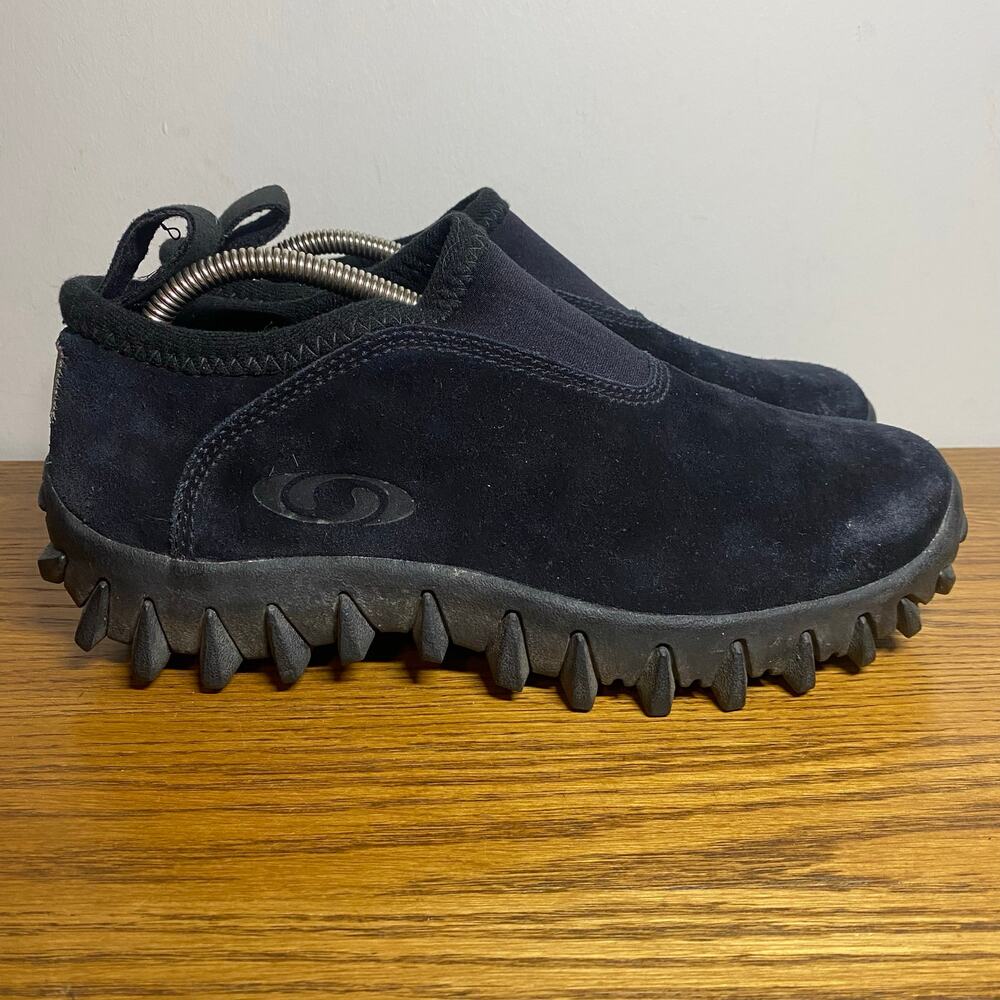 Vintage 2004 Salomon Contagrip CX Black Suede Snow Clog Outdoor Shoes Womens 9